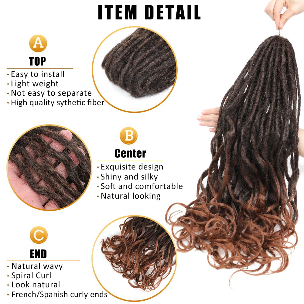 Aguacor Loose Wave Dreadlocks Synthetic French Curly Double Ended Dreadlock Extensions 24inches 10 Strands Thin Soft Black to Dark Brown Spanish Curly DE Dread Extensions for Women (10 Strands, 1B/30)
