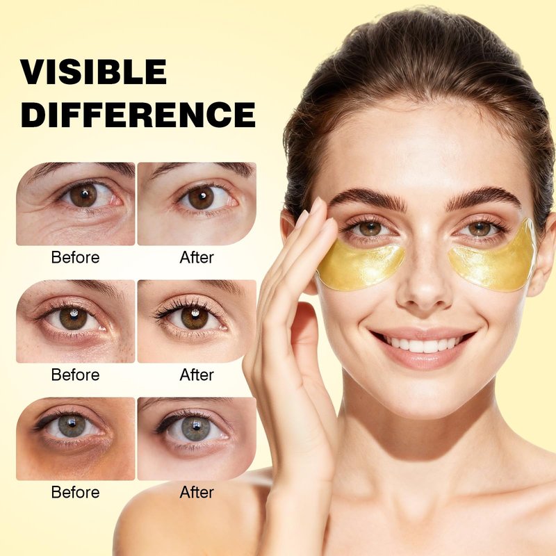 Juland Under Eye Patches 60PCS, 24K Gold Collagen Eye Mask for Puffy Eyes, Hydrating Eye Pads with Hyaluronic Acid, Vitamin C & Castor Oil, 1Pack