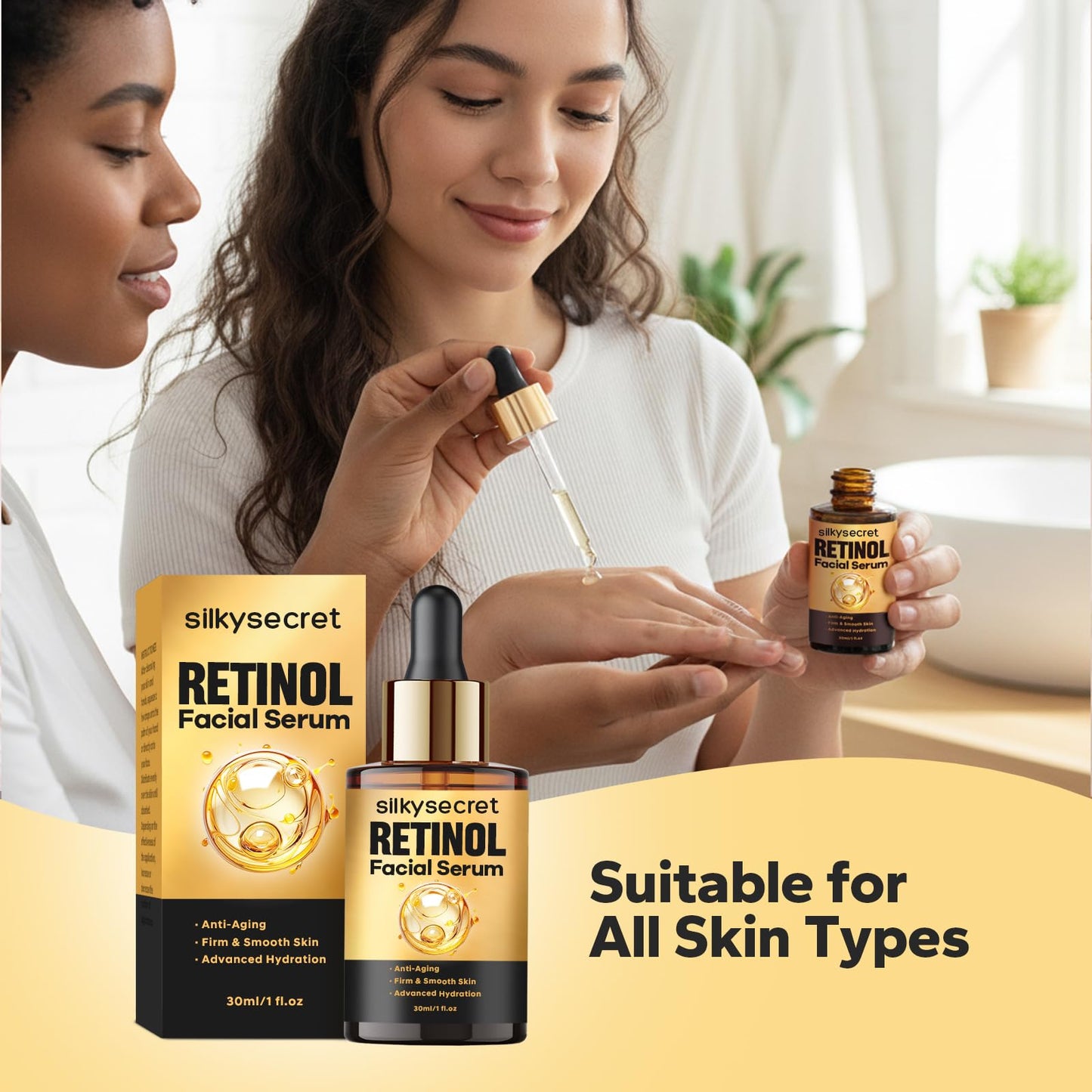 SilkySecret Retinol Serum for Face (1 Fl OZ), 2% Retinol + Vitamins C&E, Aging Facial Serum for Men & Women, Smooths Fine Lines, Resurfacing Potent Anti-Aging, Skincare Essential
