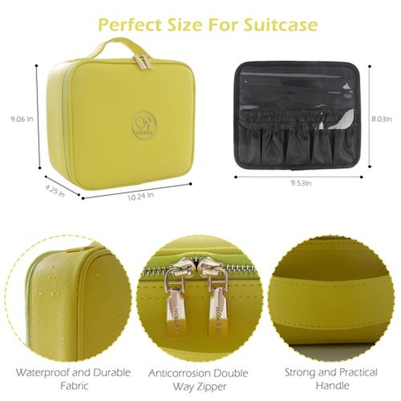 MOMIRA Makeup Bag with Mirror and Light Travel Makeup Train Case Cosmetic Bag Organizer Portable Artist Storage Bag with Adjustable Dividers Makeup Brushes Storage Organizer Yellow