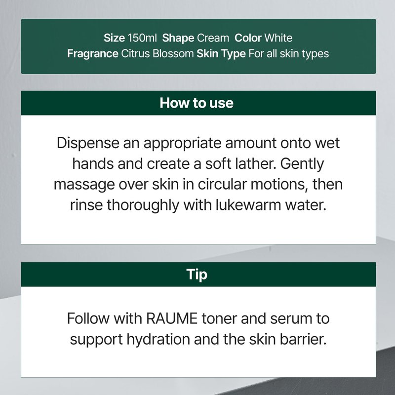 RAUME Hydrating pH Balancing Foam Cleanser, Low pH 5.5 Face Wash with Green Tea Extract, Ceramide Complex and Citrus Fruit Water for Soft Moisture Finish, Korean Skin Care (5.07 fl oz / 150 mL)