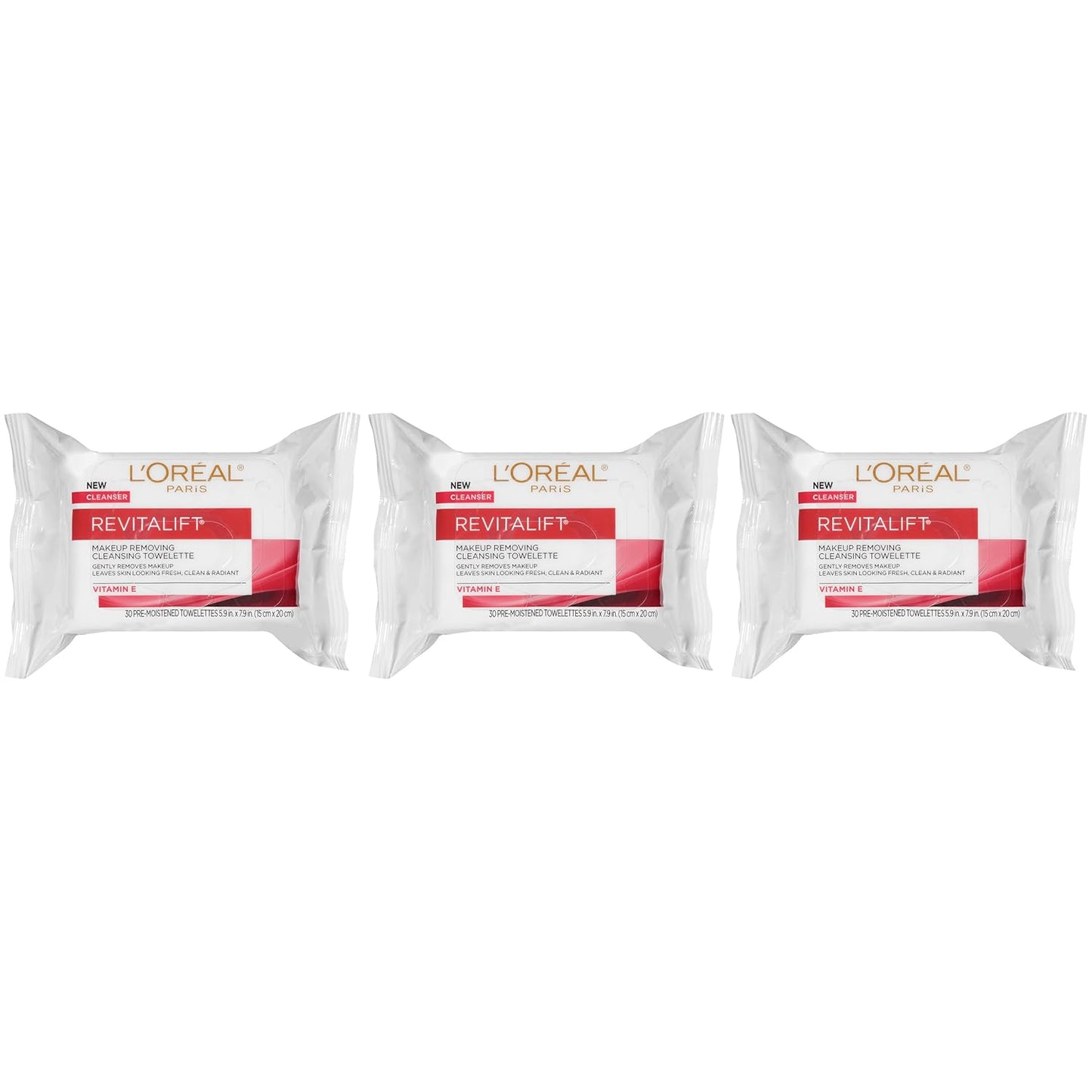 Revitalift Makeup Removing Wipes with Vitamin E - 30 Count Cleansing Towelettes (Pack of 3) by L'Oreal Paris