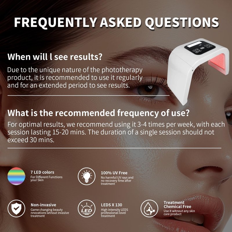 LED-Face-Red-Light-Therapy-Mask,7 Color LED Mask Light Therapy Equipment,Home Skin Care Beauty Equipment for Facial, Neck & Body Use (Square)