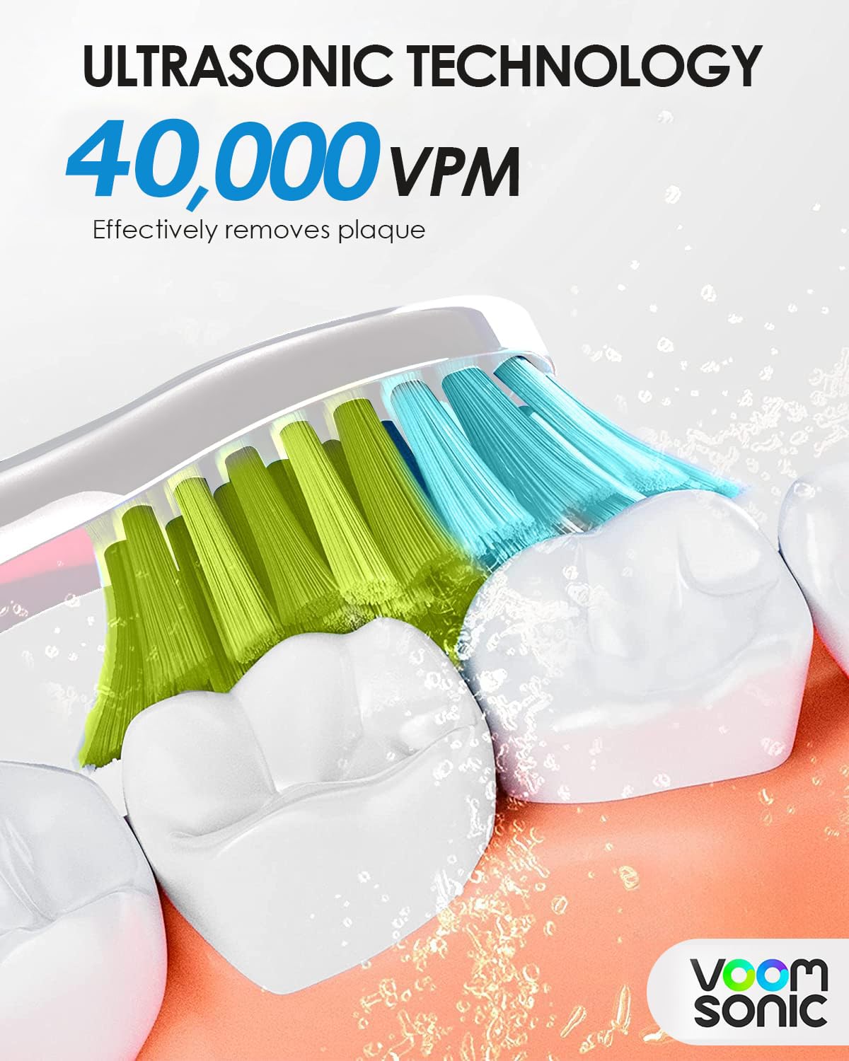 Voom Sonic Pro 5 Series Rechargeable Electronic Toothbrush, Dentist Recommended, Advanced Oral Care, 2 Minute Timer with Quadrant Pacing, 5 Adjustable Speeds, Soft Dupont Nylon Bristles, Silver