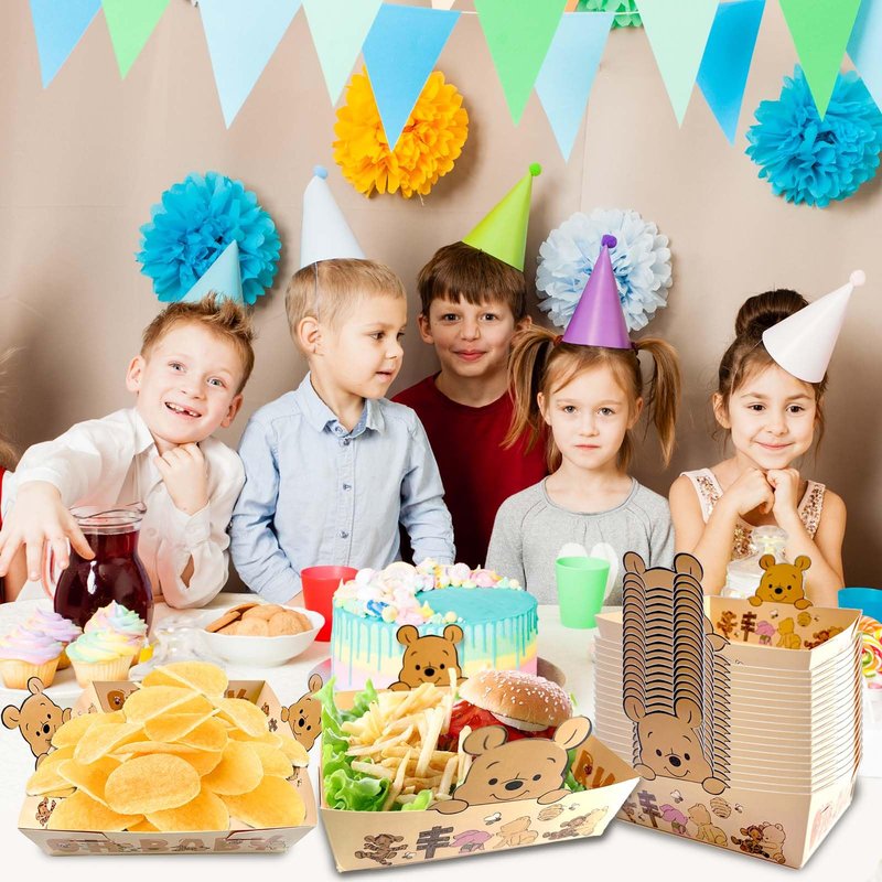 Classic Honey Bear Party Plates - Large Size Winnie Baby Shower Party Favors Paper Food Serving Tray Honey Pooh Bear Baby Shower Decorations Plates Nacho Paperboard Hot Dog Popcorn - 24 PCS