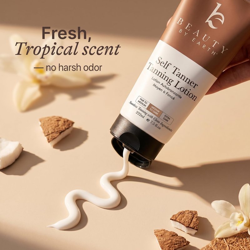 Self Tanner Face & Body - With Organic Aloe Vera & Shea Butter, Sunless Tanning Lotion, Bronzer Buildable Light, Medium or Dark Tan, Fake Tan Self Tanners Best Sellers, 7.5oz (body) 3oz (face)