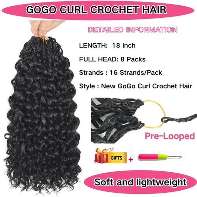 Gogo Curl Crochet Hair 18 Inch 8 Packs Pretwisted Curly Crochet Hair Pre looped Ocean Wave Crochet Hair Water Wave Deep Twist Crochet Synthetic Braiding Hair for Women Girl Kids (18 Inch 8 Packs 1B)