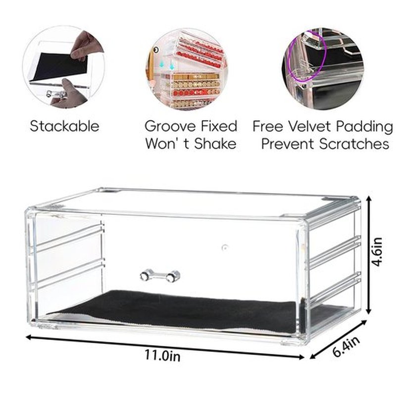 Cq acrylic Clear Desktop Drawer for Girls Stackable Acrylic Large Acrylic Drawers with 1 Drawer,Large Accessory Organizer and Plastic Under Cabinet Drawer for Vanity Desktop and Undersink,1pc