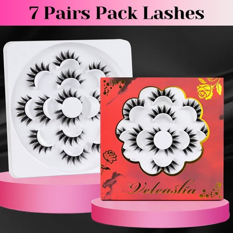 Veleasha Manga 5D Faux Mink Lashes Handmade Luxurious Volume Fluffy Natural False Eyelashes 7 Pairs (Manga)