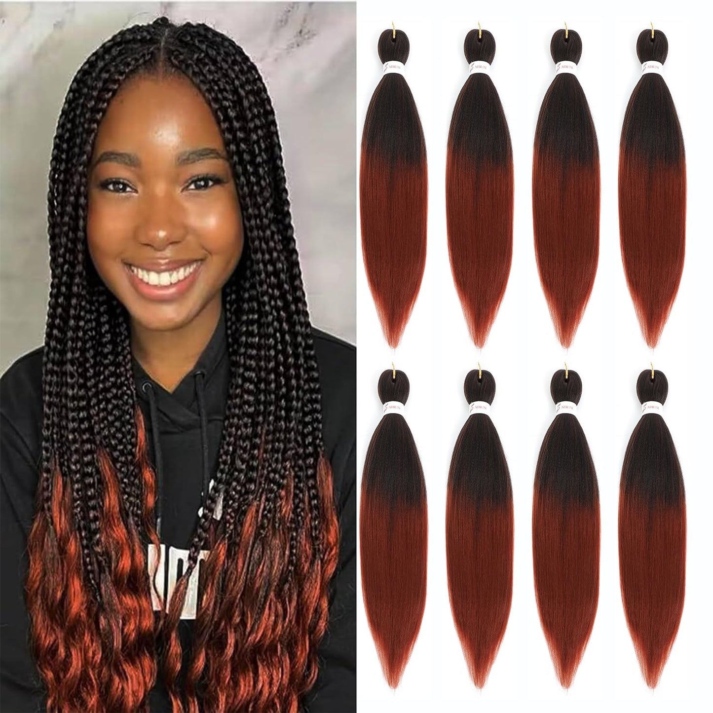 AIBEISI Braiding Hair, 26 Inch 8 Packs Prestretched Braiding Hair Bundles Mixed Colored Two Tone Synthetic Hair For Women Box Braids Yaki Straight, For Women For Hot Water Setting Itch Free 1B/350