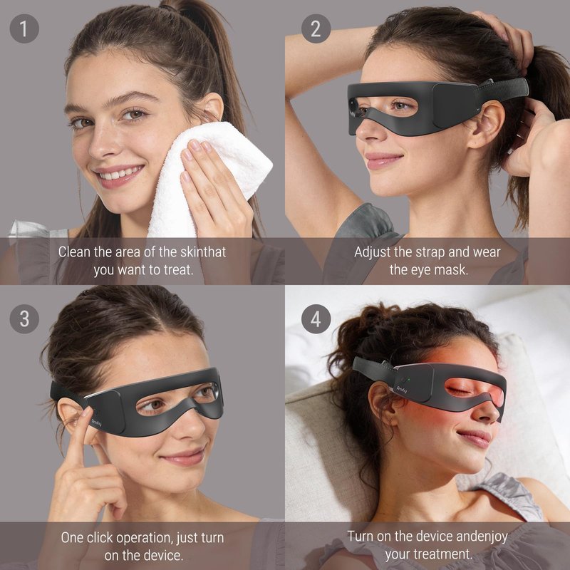 Amifiy Red Light Therapy Mask - Red Light Therapy for Eyes with 3-Minute, 4 Wavelengths, Targets Wrinkles, Fine Lines, Dark Circles & Eye Bags, Women Men for Home & Travel (Black)
