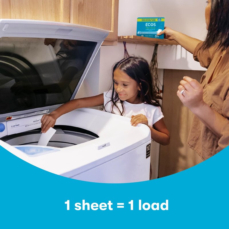 ECOS Laundry Detergent Sheets Vegan, No Plastic Jug, No Mess, Liquid Free - Hypoallergenic, Plant Powered Laundry Detergent Sheet - Lavender Vanilla - 64 Count (Pack of 1)