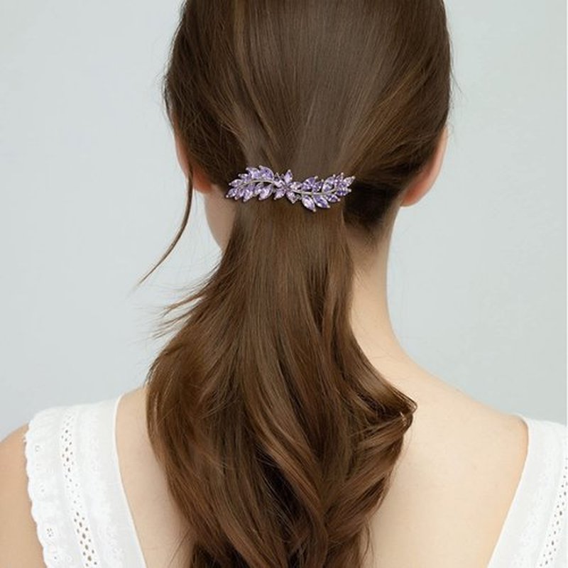 EVER FAITH Women's Marquise-Shaped CZ Hair Barrettess Hair Clips, Flower Leaf Cluster Hair Styling Tools Accessories for Bridal Light Purple Silver-Tone