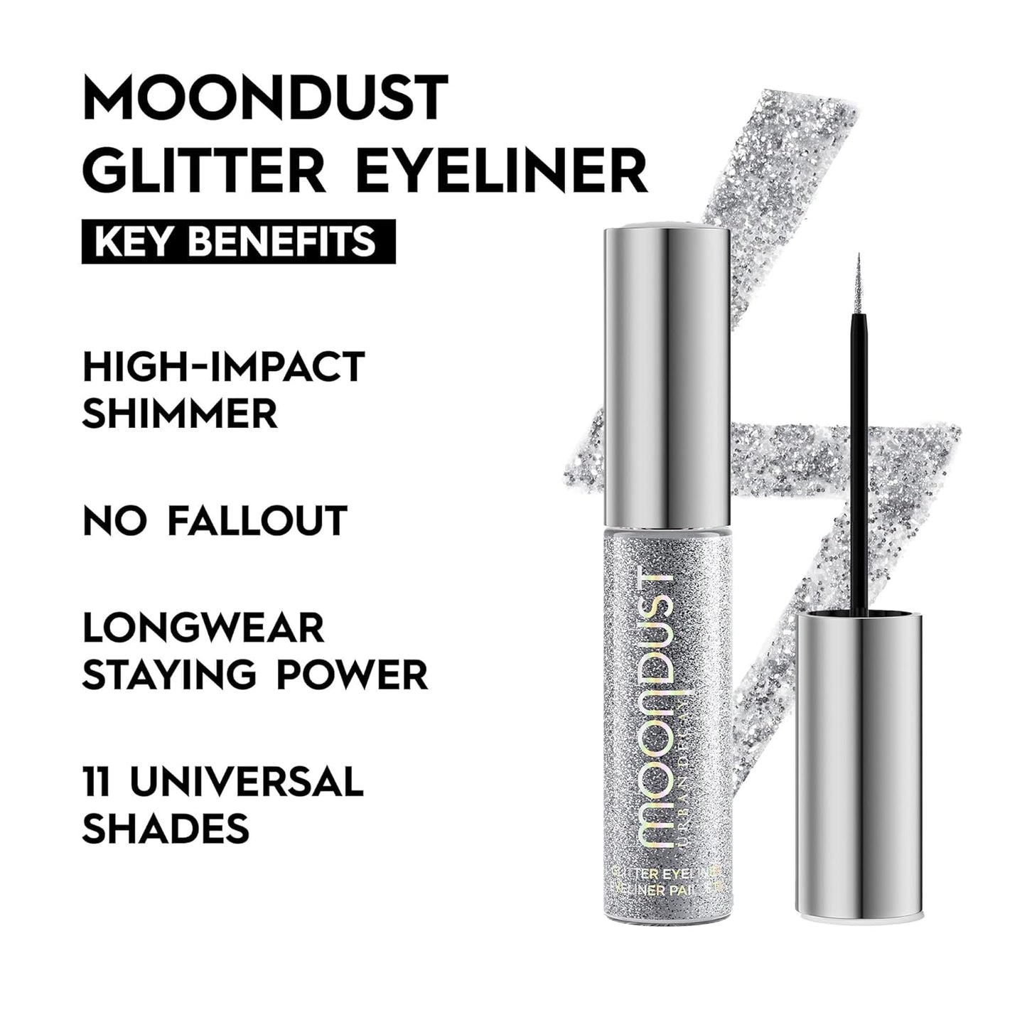 Urban Decay Moondust Liquid Glitter Eyeliner – Longwear Sparkle Liner & Eyeshadow Topper - Quick-Drying, Water-Based Formula – Buildable Shimmer Shades - Vegan Formula