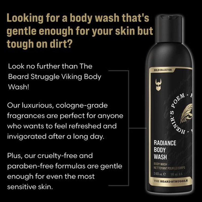 The Beard Struggle Men's Body Wash Viking Storm - Silver Collection - Skin Cleaning Agent - Natural Body Wash - Shower Gel Liquid Soap - 240 mL / 8 US. fl. oz.