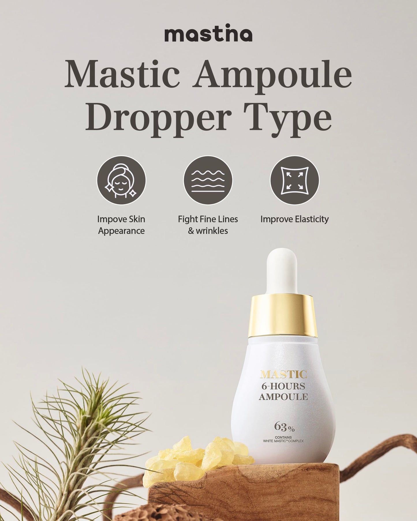 Mastina Mastic Ampoule (Dropper Type, 0.5fl oz) - Dark Spot Remover Face Serum for Even Skin Tone. Fermented Mastic Gum. White Mastic Complex 63% + Tranexamic Acid 2% + Niacinamide 5%