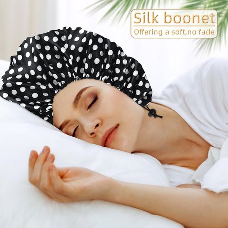 Satin Bonnet Silk Bonnet for Curly Hair Bonnet Braid Bonnet for Sleeping Bonnets for Women Large Double-Layer Adjustable(Dots)