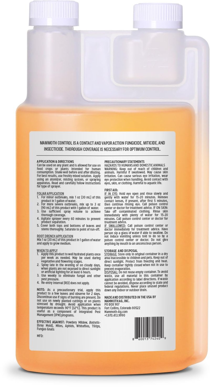 Mammoth Control - Concentrated Miticide, Fungicide and Insecticide - Made with Thyme Oil (500 ml)