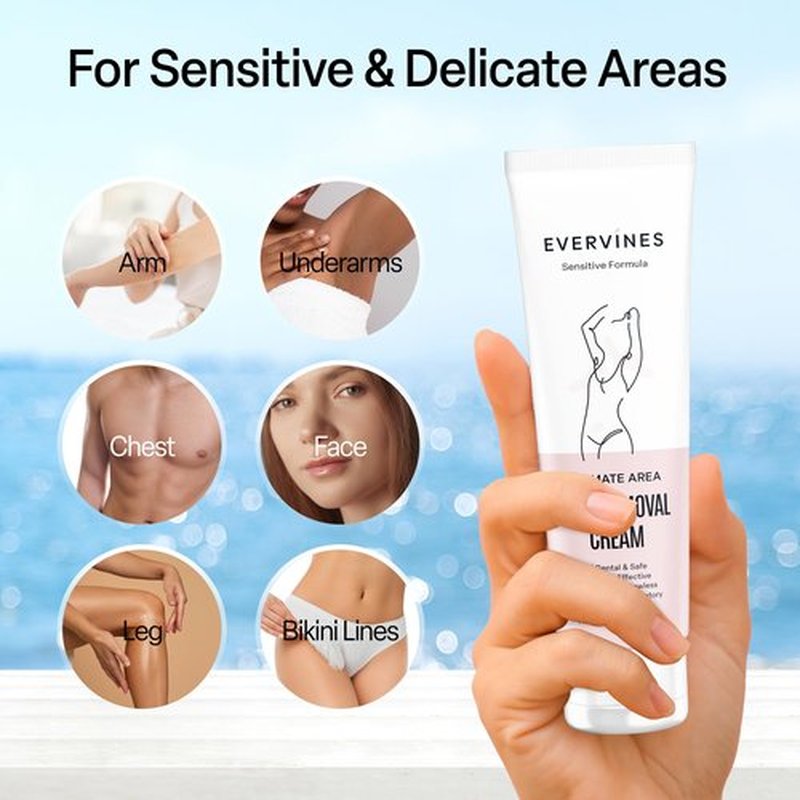 Evervines hair removal cream for women: whole body intimate bikini line face leg underarm area depilatory - home travel use with scraper (4.3oz).