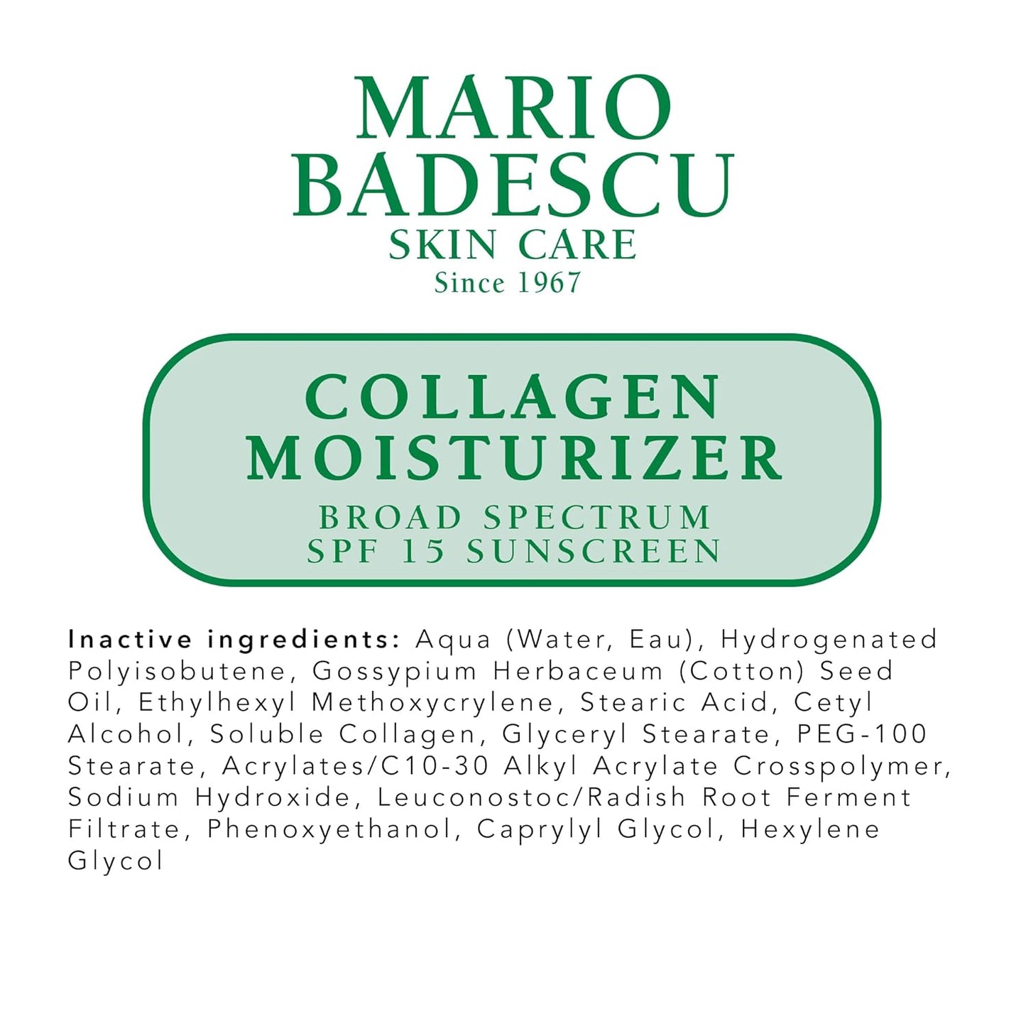 Mario Badescu Collagen Face Moisturizer for Women and Men with SPF 15 for Combination & Sensitive Skin, Daytime Moisturizer Face Cream with Collagen & Cottonseed Oil