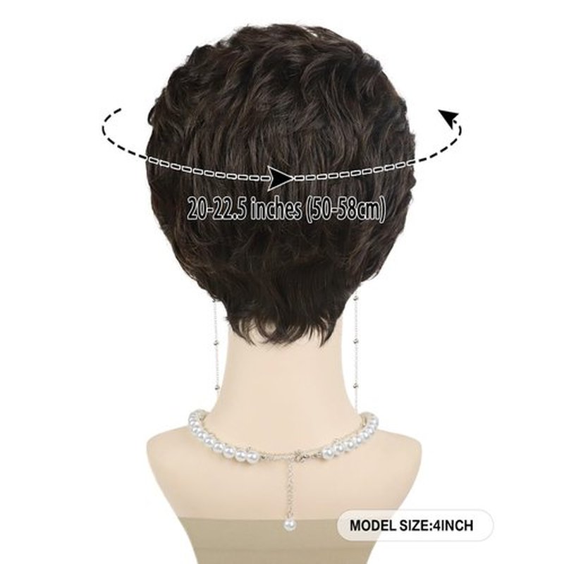 GNIMEGIL Synthetic Short Brown Wigs for White Women Curly Mommy Wig with Bangs Older Ladies Costume Mommy Daily Use Soft and Health Come with Wig,Glasses,Necklace,Chain