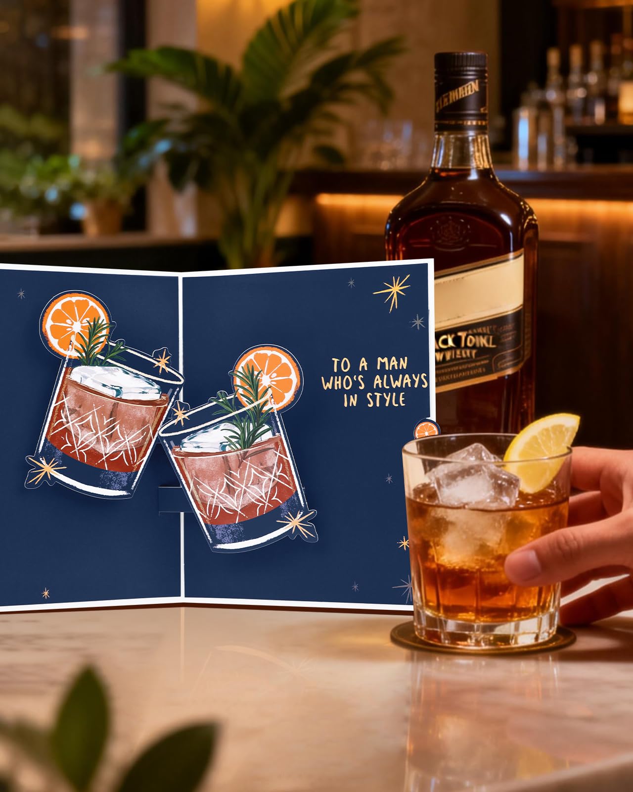 Coralogo Whiskey Father's Day Pop up Card - CHEERS TO YOU - Mimics Clinking Glasses, 3D Whiskey Birthday Card for Men Husband Dad Him, Funny Gift for Birthday Retirement Anniversary Valentine’s Day