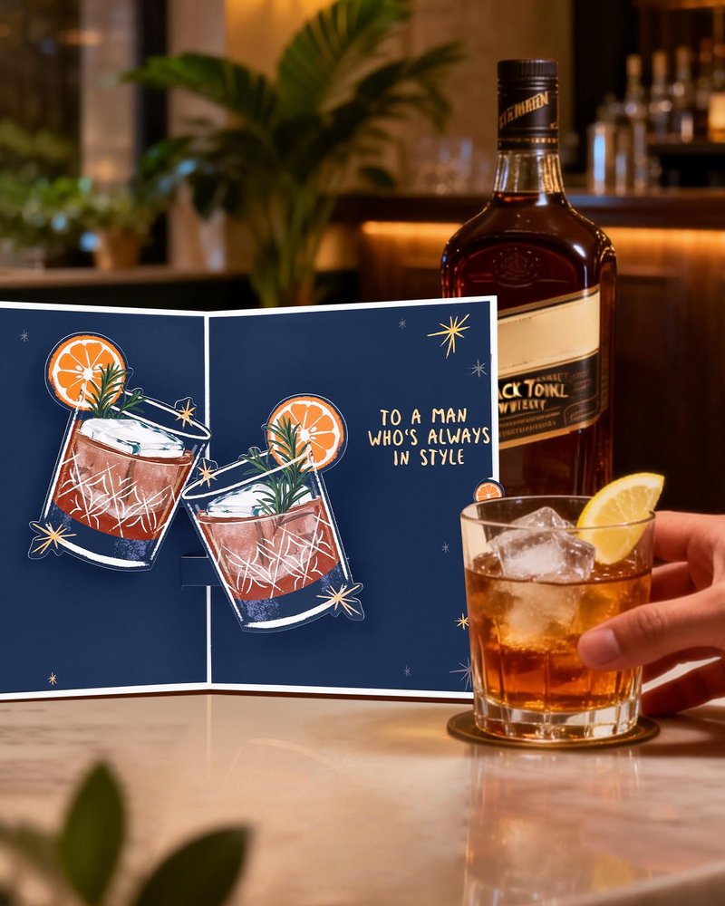 Coralogo Whiskey Father's Day Pop up Card - CHEERS TO YOU - Mimics Clinking Glasses, 3D Whiskey Birthday Card for Men Husband Dad Him, Funny Gift for Birthday Retirement Anniversary Valentine’s Day