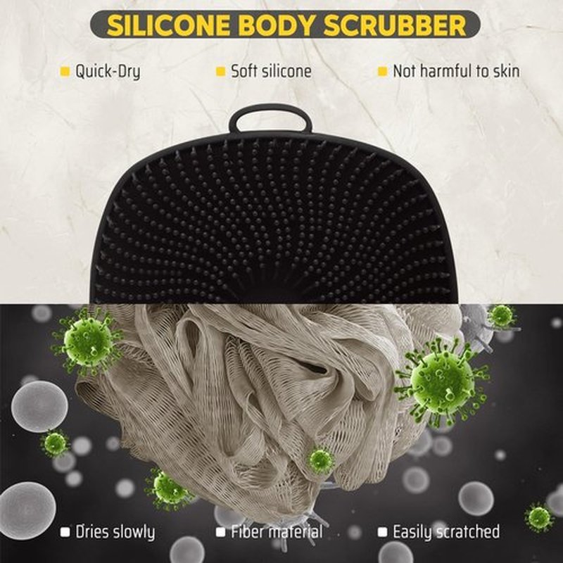 Silicone Body Scrubber for Men, New Upgrade Richer Foam and Effective Cleaning, Premium Silicone Scrubber with Ergonomic No-Slip Handle, Long-Lasting & Easy to Clean, Body Exfoliator Scrubber (Blue)