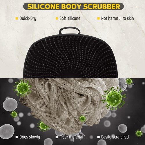 Silicone Body Scrubber for Men, New Upgrade Richer Foam and Effective Cleaning, Premium Silicone Scrubber with Ergonomic No-Slip Handle, Long-Lasting & Easy to Clean, Body Exfoliator Scrubber (Blue)