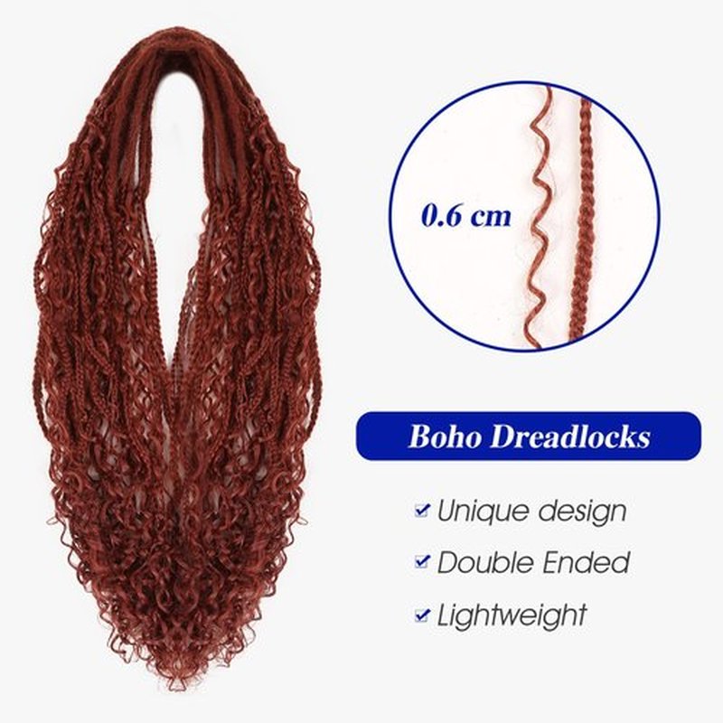 HANNE 24 Inch Boho Double Ended Dreadlock Extensions Soft Handmade Dreadlock Extensions with Boho Box Braids Thin Curly Synthetic Dreadlock Extensions for Women (10 Strands/Pack 350)
