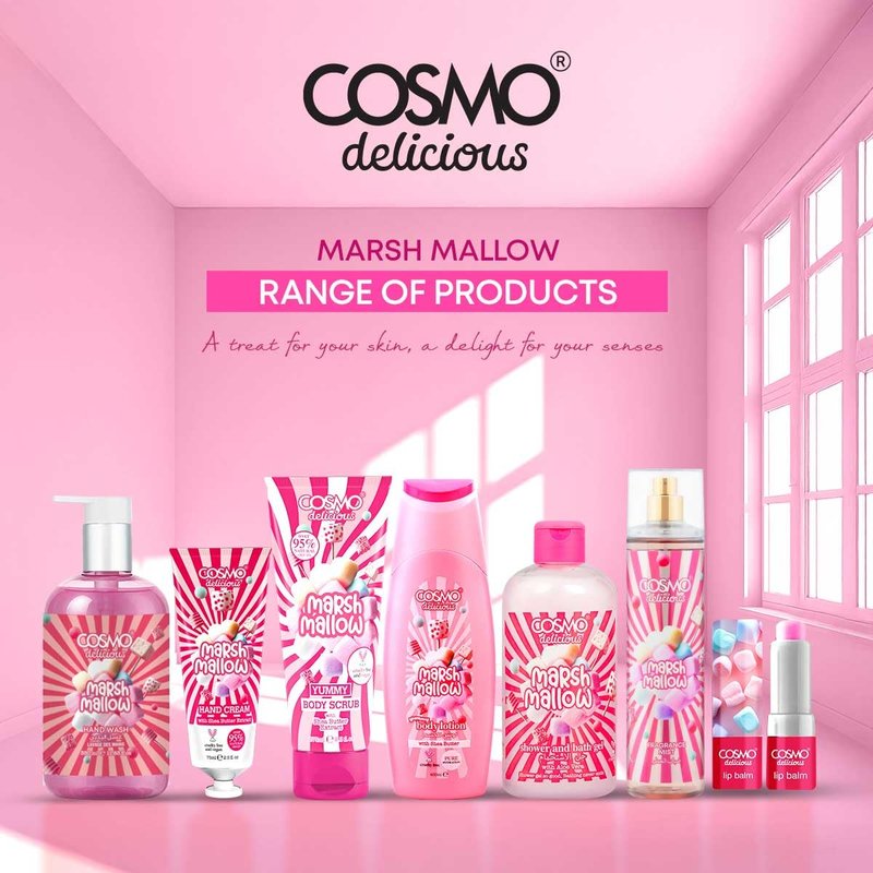 Cosmo Delicious Sweet Marsh Mallow With Shea Butter Pure Hydration Body Lotion 400ml, Hydrating & Nourishing, Non Greasy, Light Weight, Fast Absorbing Lotions, For All Skin Types, Marshmallow Scent