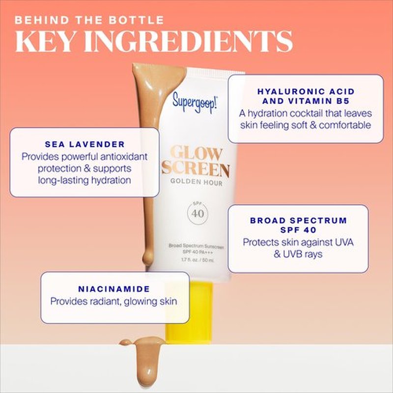 Supergoop! Glowscreen SPF 40, Sunset (Deep Bronze Glow) - 1.7 fl oz - Glowy Primer + Broad Spectrum Sunscreen - Helps Filter Blue Light - Boosts Hydration + Hyaluronic Acid, Vitamin B5 & Niacinamide