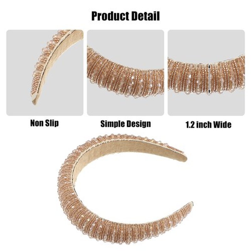 VOCOSTE Crystal Headband, Rhinestone Hairband for Women, Champagne, 1.2 Inch Wide