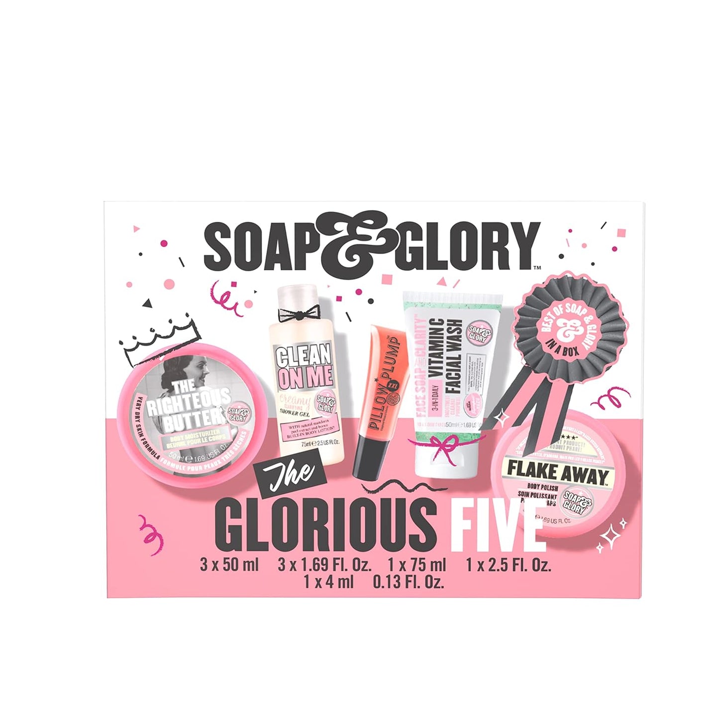 Soap & Glory Holiday Gift Set - Righteous Butter, Shower Gel, Scrub, Face Wash & Lip Gloss