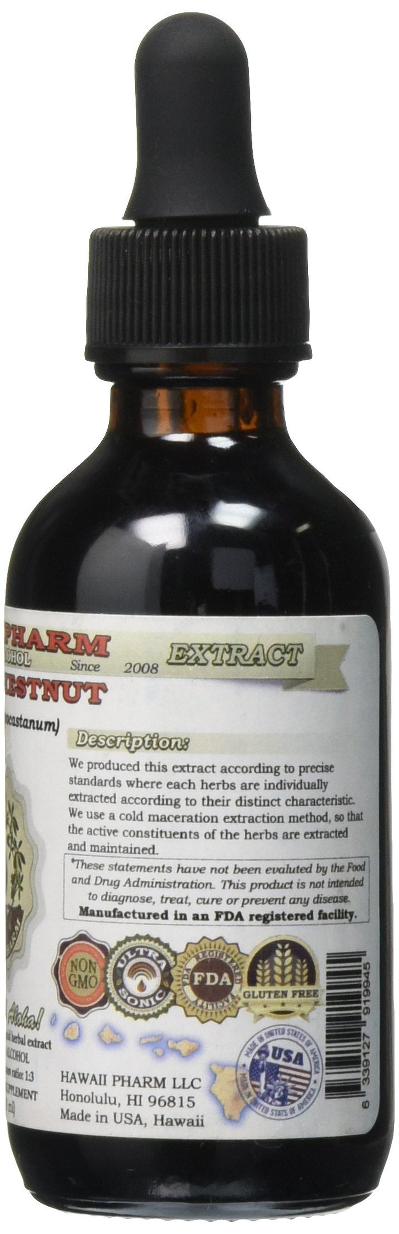 Hawaii Pharm Horse Chestnut Alcohol-Free Liquid Extract, Horse Chestnut (Aesculus hippocastanum) Dried Nuts Glycerite 2 oz