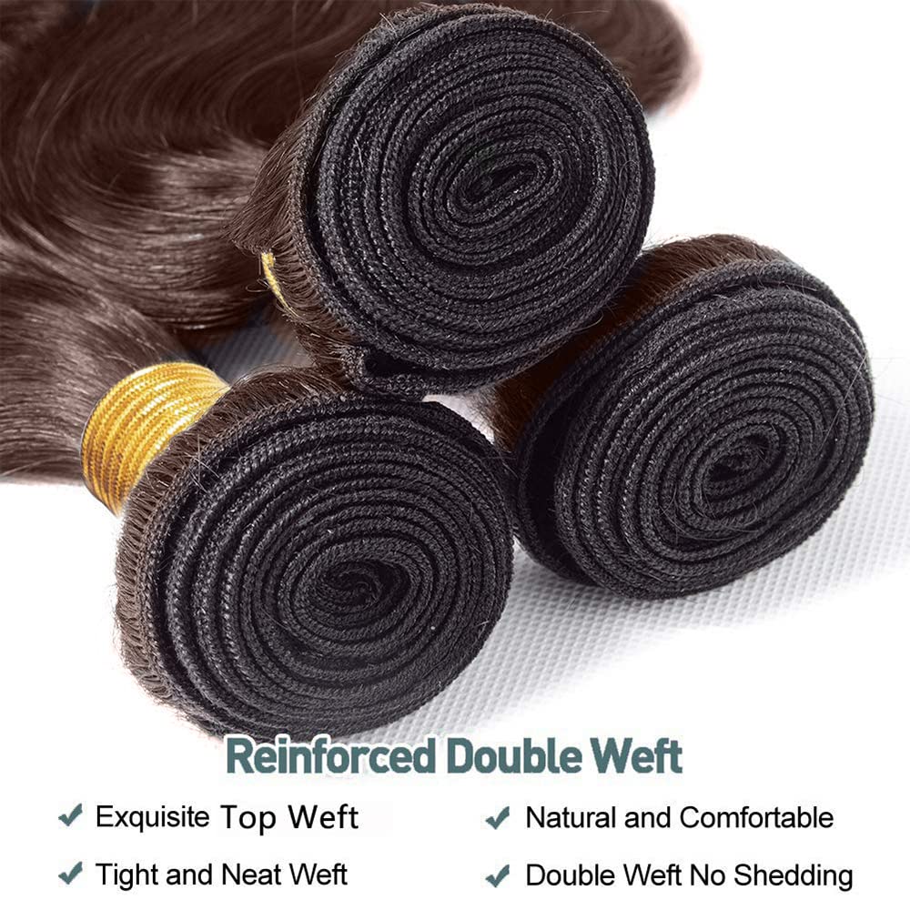 WuvuSnm #4 Chocolate Brown Human Hair Bundles Dark Brown Water Wave Bundles 12 12 12 inch 3 Bundles Brown Wet and Wavy Bundles for Women