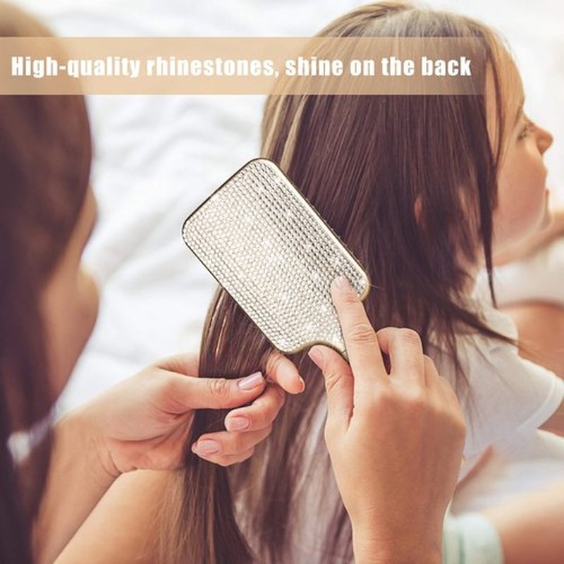 Hair Brush Detangles Instantly Removing Tangles, Knots, Fly Aways Exceptional Wig Brush For Hair Wraps & Weave Management Handmade Luxury Bling Crystal Paddle Brush Cute Rhinestone (White)