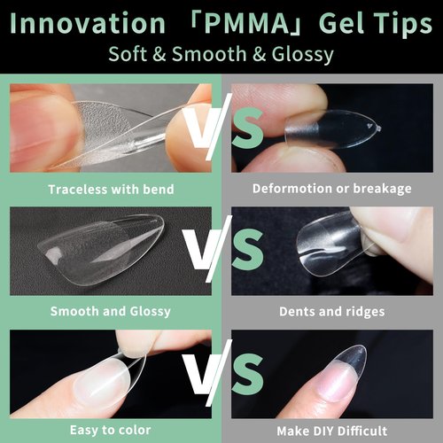 Medium Almond Nail Tips, 216pcs Acrylic Fake Nails Soft Gel X Nail Tips, Full Cover Pre-Shaped Matte Clear Press on Nails for Extension, Diy at Home Manicure 12 Sizes