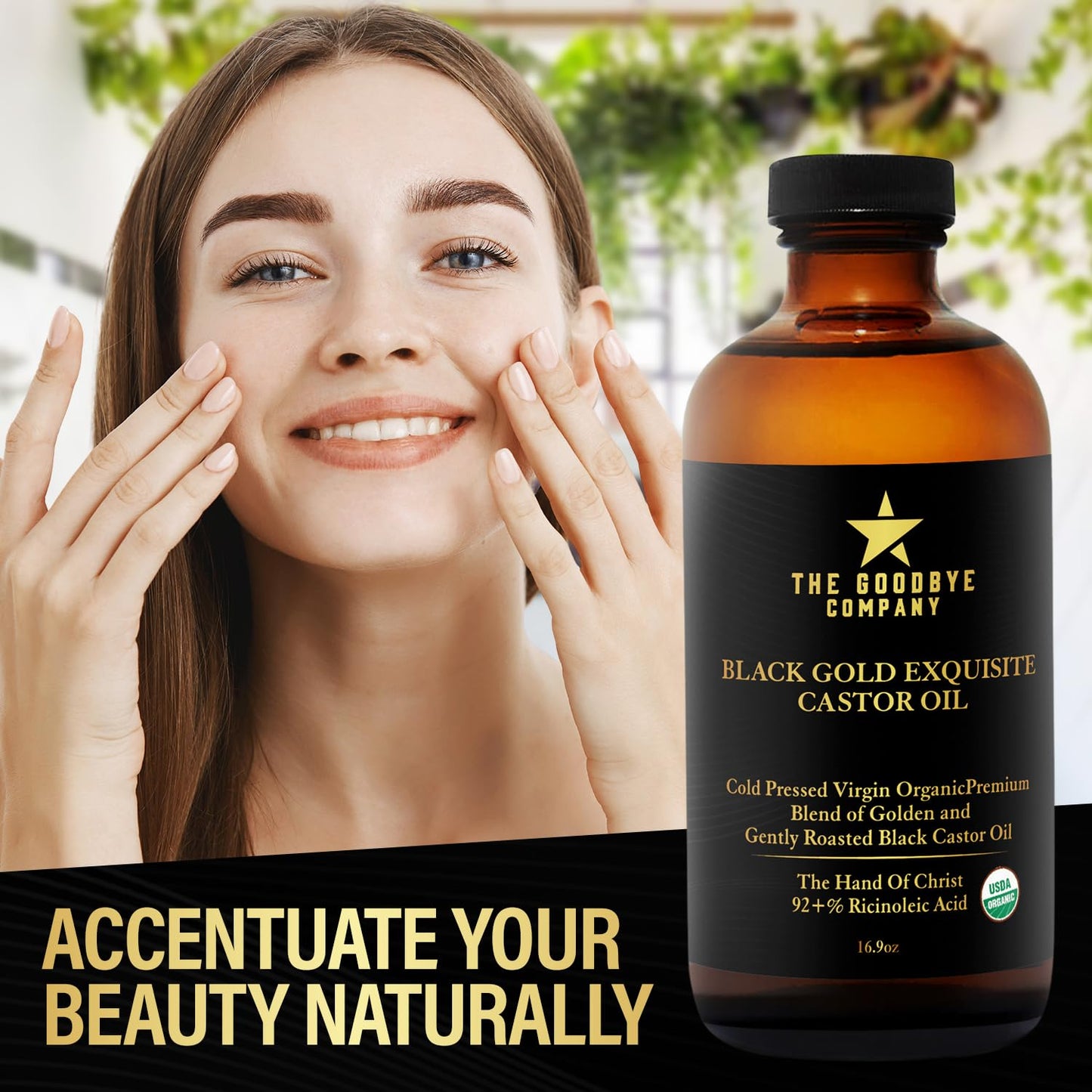 The Goodbye Company Jamaican Black & Gold Castor Oil Blend – USDA Organic, Cold-Pressed & Unrefined – Pure Hexane-Free Oil for Hair, Skin, Body, Eyelashes & Eyebrows