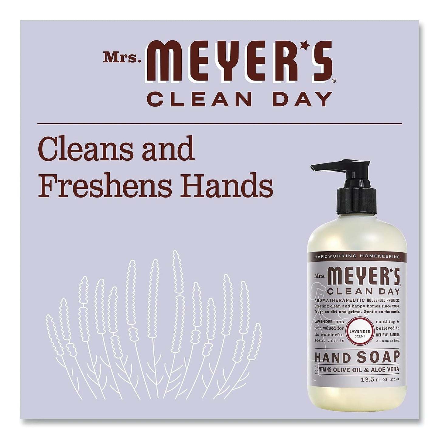 MRS. MEYER'S CLEAN DAY Hand Soap, Made with Essential Oils, Biodegradable Formula, Lavender, 12.5 fl. oz - Pack of 6