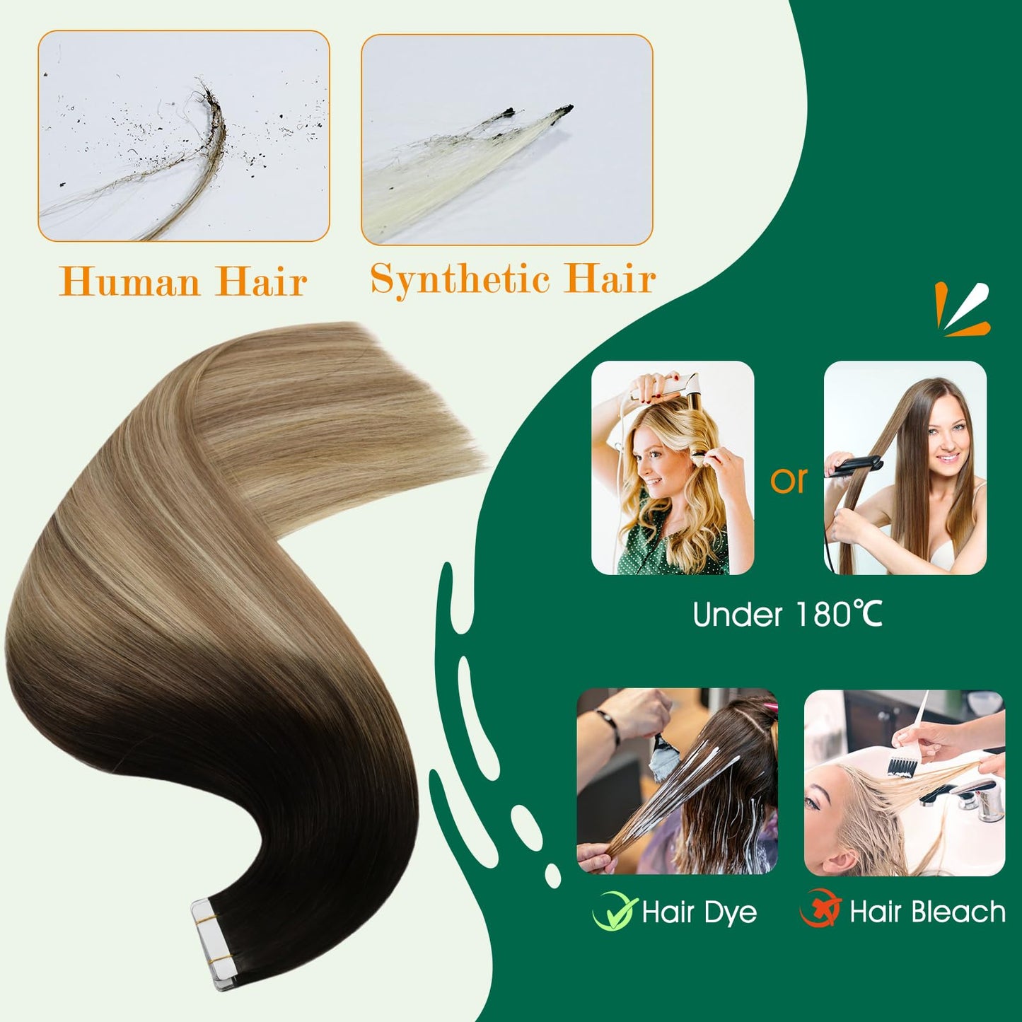Easyouth Tape in Hair Extensions Human Hair Ombre Black Real Human Hair Tape in Extensions Dirty Brown Blonde Balayage Tape in Extensions Human Hair Remy #1b/8/22 12Inch 30g 20Pcs
