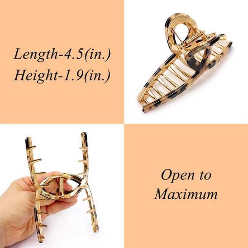 1Pack Large Metal Acetate Hair Claw Clips Big Non Slip Hair Clamp for Women Hair Accessories as Gift for Medium to Thick Hair (1pcs/box,Leopard Print)