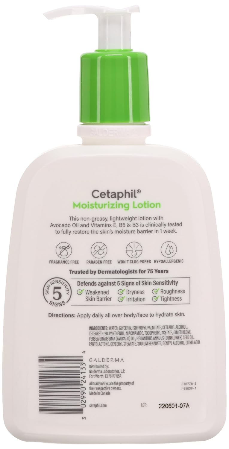 Cetaphil Moisturizing Lotion, 8 Fl oz (Pack of 3), Hydrating Moisturizer For All Skin Types, Instant Hydration lasting up to 24 Hours, Non-Greasy, Lotion for Even the Most Sensitive Skin