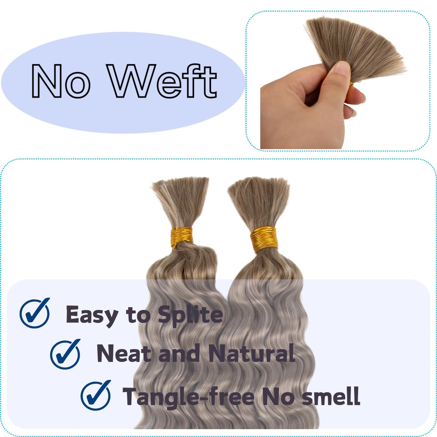 Deep Bulk Hair For Braiding Hair 20inch Wet And Wavy Deep Wave Bulk Hair Quality Synthetic Micro Braiding Hair Extensions for Boho Braids No Weft (2Pack 200g, T18/56C)