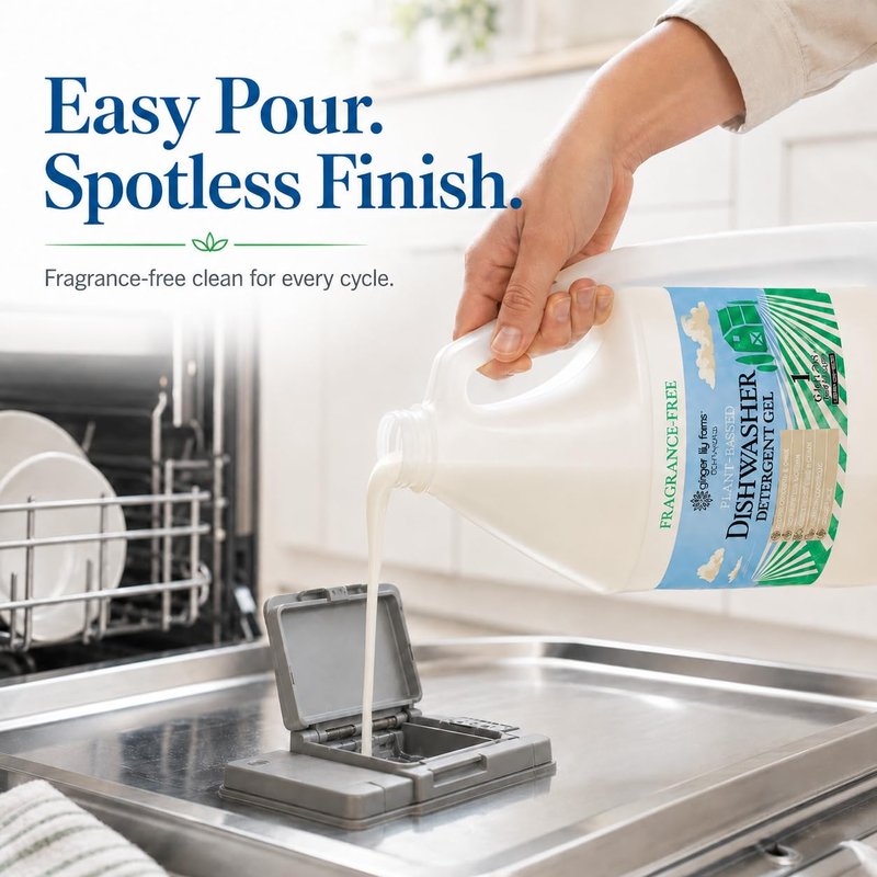Ginger Lily Farms Plant-Based Dishwasher Detergent Gel, Fragrance-Free, 1 Gallon (128 Fl Oz) Refill, Eco-Friendly, 100% Vegan & Cruelty-Free