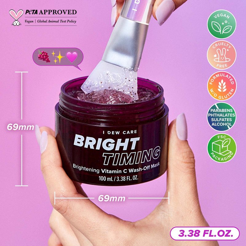 I DEW CARE Wash-off Mask - Bright Timing | Brightening, Hydrating, Refreshing, with Vitamin C, Non-irritating, Glow Skin, 3.38 Fl Oz