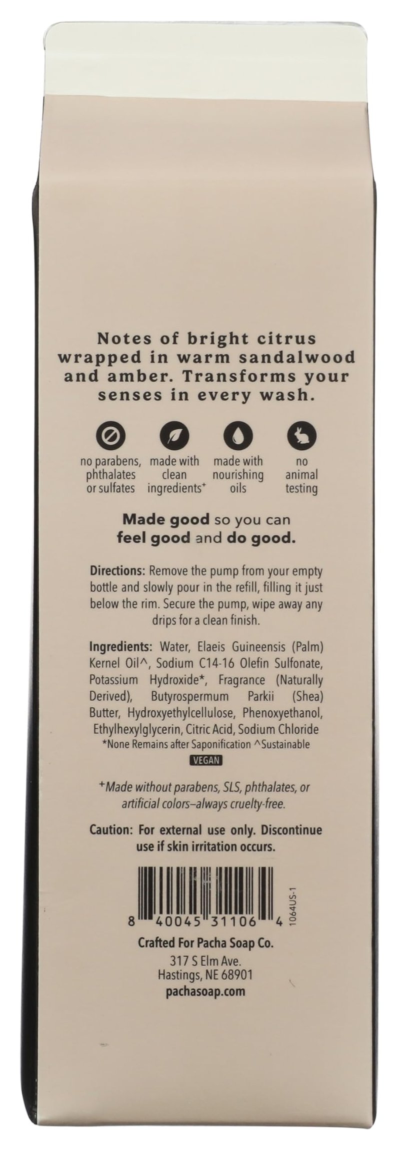 Pacha Soap Santal & Amber Refill Hand Soap, 32 FZ