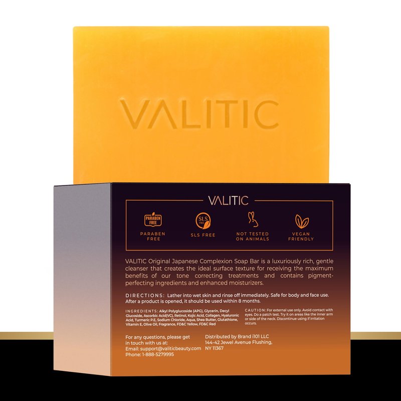 VALITIC Kojic Acid Soap for Hyperpigmentation - with Glutathione, Collagen & Vitamin C - Advanced Soap Bars with Turmeric - Original Japanese Complex for Dark Spot Correction - 3 Pack