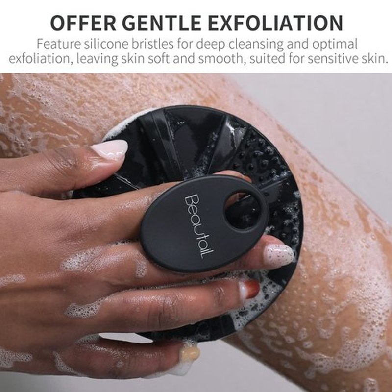 Silicone Body Scrubber 2 Pack Shower Bath Brush, More Hygienic Than Traditional Loofah, Lather Nicely, Long Lasting, Gentle Exfoliating for Women Men Baby Sensitive Skin, Black+Purple