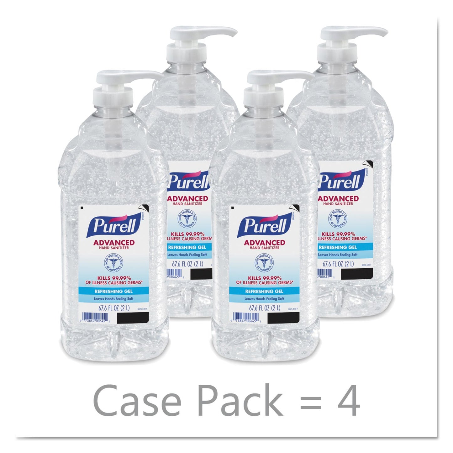 Purell Advanced Hand Sanitizer Refreshing Gel, Clean Scent, 2-Liter Pump Bottle 9625-04 (Pack of 4)
